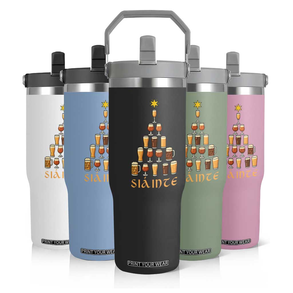 Sláinte Christmas Tree Pint Glass Flip Straw Tumbler Ale Glass Beer Drinking Lover Holiday Party TS02 Print Your Wear