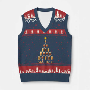 Sláinte Xmas Tree Pint Glass V-Neck Knit Sweater Vest Ale Glass Beer Drinking Lover Holiday Party TS02 Navy Red Print Your Wear