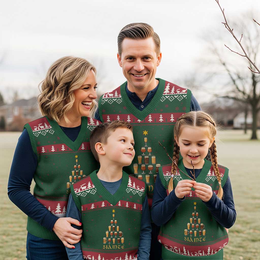 Sláinte Xmas Tree Pint Glass V-Neck Knit Sweater Vest Ale Glass Beer Drinking Lover Holiday Party TS02 Red Green Print Your Wear