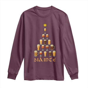 Sláinte Christmas Tree Pint Glass Long Sleeve Shirt Ale Glass Beer Drinking Lover Holiday Party TS02 Maroon Print Your Wear