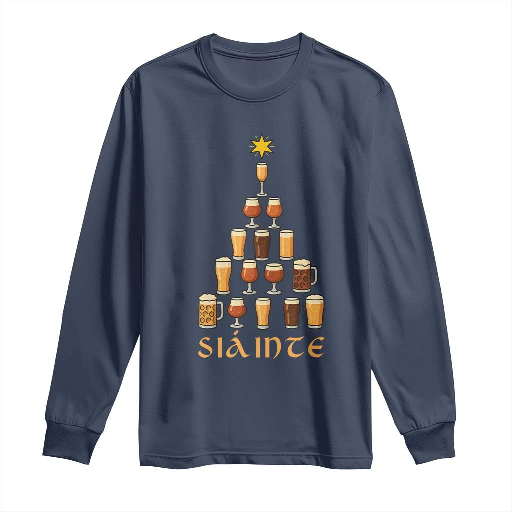 Sláinte Christmas Tree Pint Glass Long Sleeve Shirt Ale Glass Beer Drinking Lover Holiday Party TS02 Navy Print Your Wear