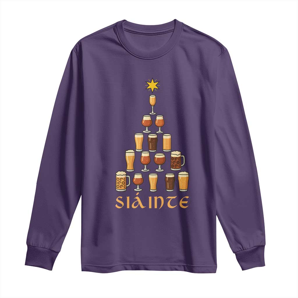 Sláinte Christmas Tree Pint Glass Long Sleeve Shirt Ale Glass Beer Drinking Lover Holiday Party TS02 Purple Print Your Wear