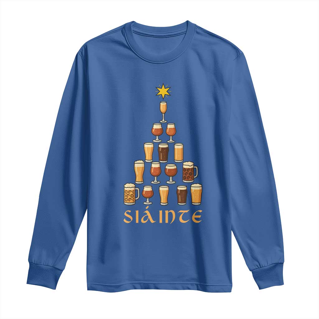Sláinte Christmas Tree Pint Glass Long Sleeve Shirt Ale Glass Beer Drinking Lover Holiday Party TS02 Royal Blue Print Your Wear