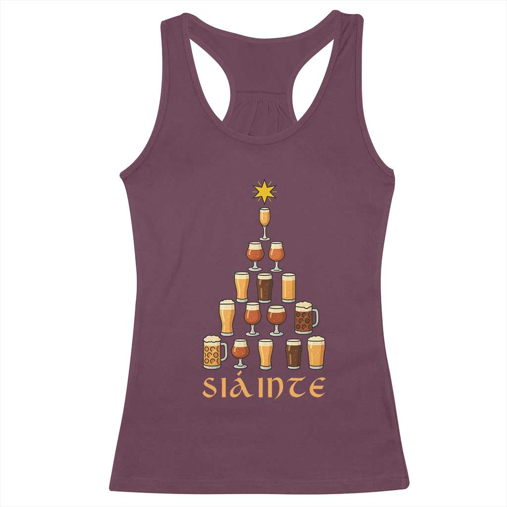 Sláinte Christmas Tree Pint Glass Racerback Tank Top Ale Glass Beer Drinking Lover Holiday Party TS02 Maroon Print Your Wear