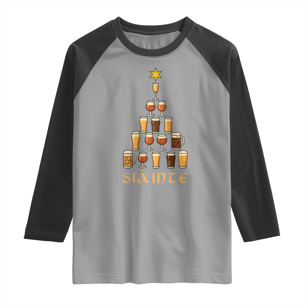 Sláinte Christmas Tree Pint Glass Raglan Shirt Ale Glass Beer Drinking Lover Holiday Party TS02 Sport Gray Black Print Your Wear