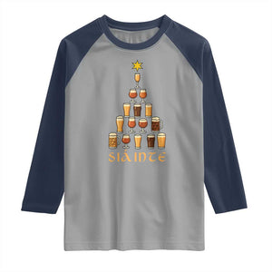 Sláinte Christmas Tree Pint Glass Raglan Shirt Ale Glass Beer Drinking Lover Holiday Party TS02 Sport Gray Navy Print Your Wear