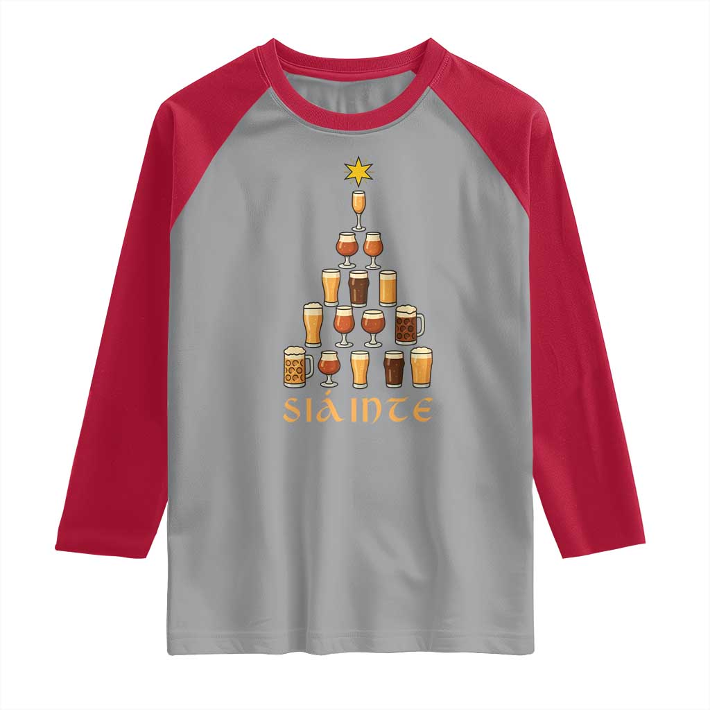Sláinte Christmas Tree Pint Glass Raglan Shirt Ale Glass Beer Drinking Lover Holiday Party TS02 Sport Gray Red Print Your Wear
