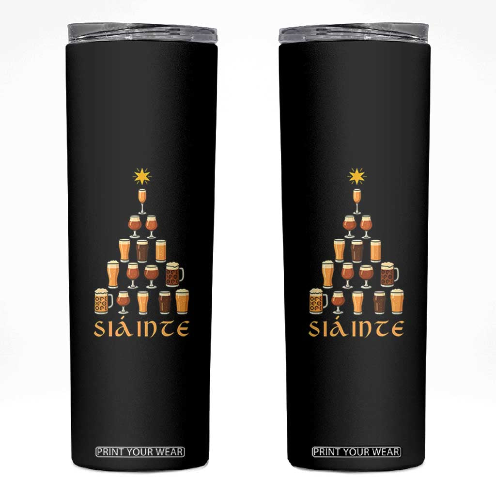 Sláinte Christmas Tree Pint Glass Skinny Tumbler Ale Glass Beer Drinking Lover Holiday Party TS02 Black Print Your Wear