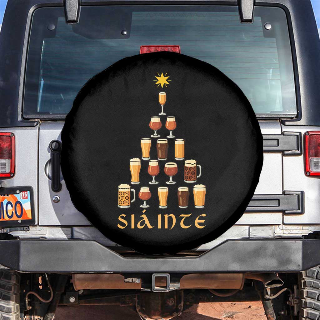 Sláinte Christmas Tree Pint Glass Spare Tire Cover Ale Glass Beer Drinking Lover Holiday Party TS02 No hole Black Print Your Wear