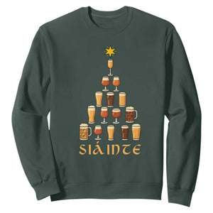Sláinte Christmas Tree Pint Glass Sweatshirt Ale Glass Beer Drinking Lover Holiday Party TS02 Dark Forest Green Print Your Wear