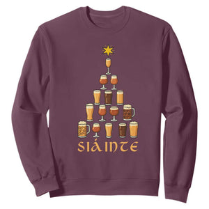 Sláinte Christmas Tree Pint Glass Sweatshirt Ale Glass Beer Drinking Lover Holiday Party TS02 Maroon Print Your Wear