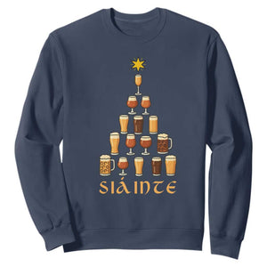 Sláinte Christmas Tree Pint Glass Sweatshirt Ale Glass Beer Drinking Lover Holiday Party TS02 Navy Print Your Wear