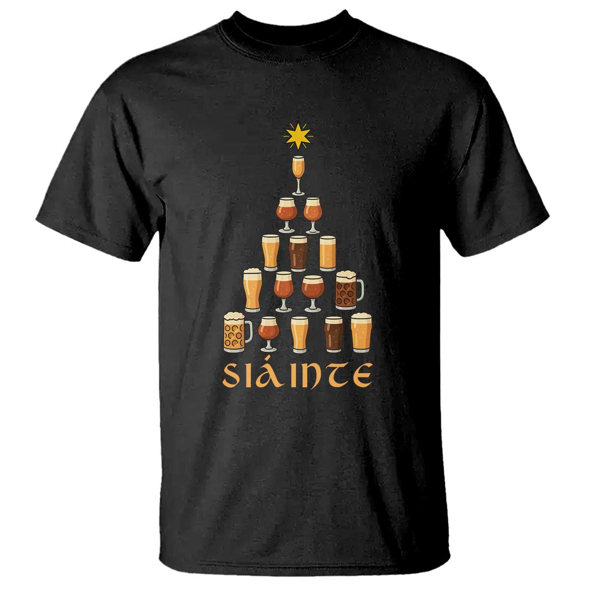 Sláinte Christmas Tree Pint Glass T Shirt Ale Glass Beer Drinking Lover Holiday Party TS02 Black Print Your Wear