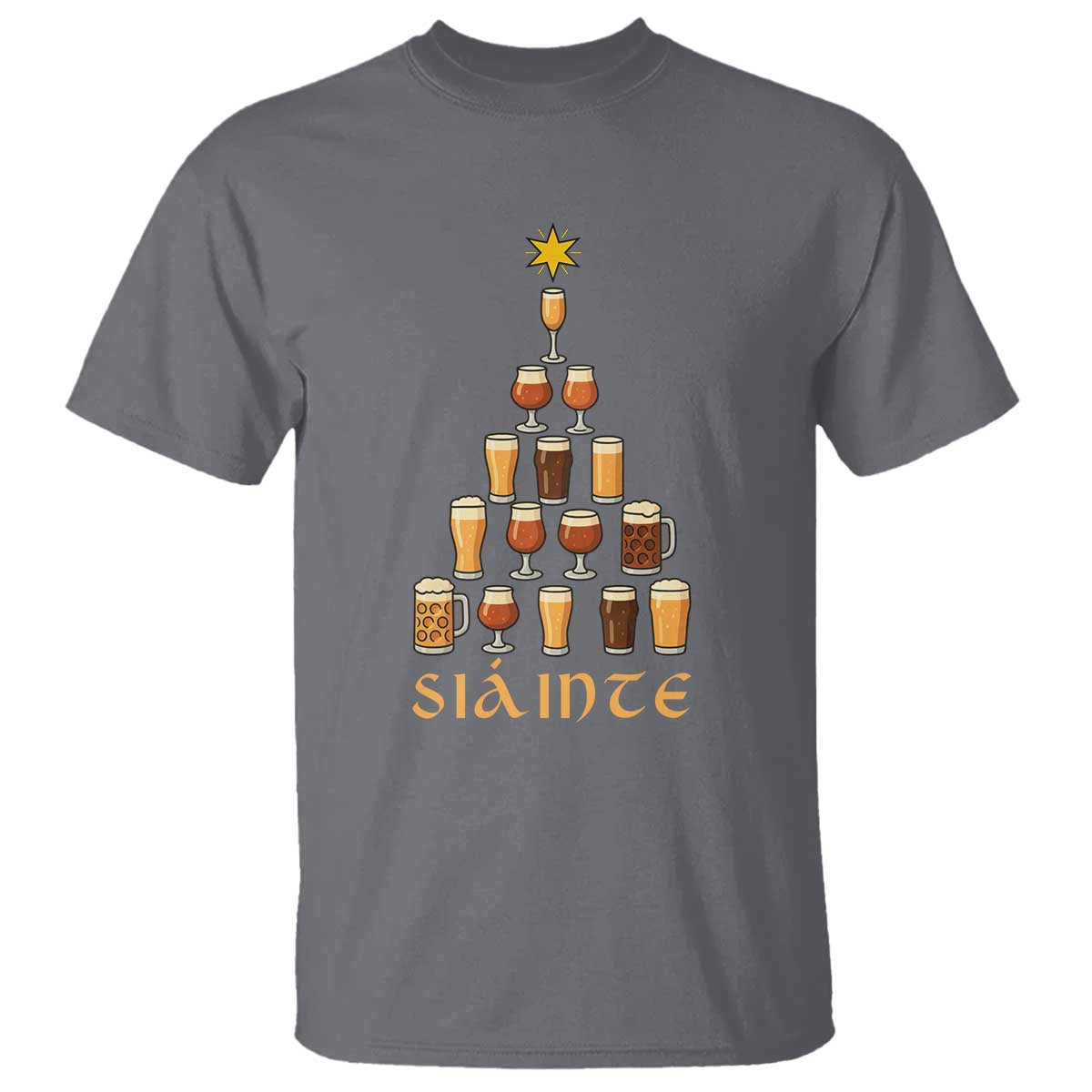 Sláinte Christmas Tree Pint Glass T Shirt Ale Glass Beer Drinking Lover Holiday Party TS02 Charcoal Print Your Wear