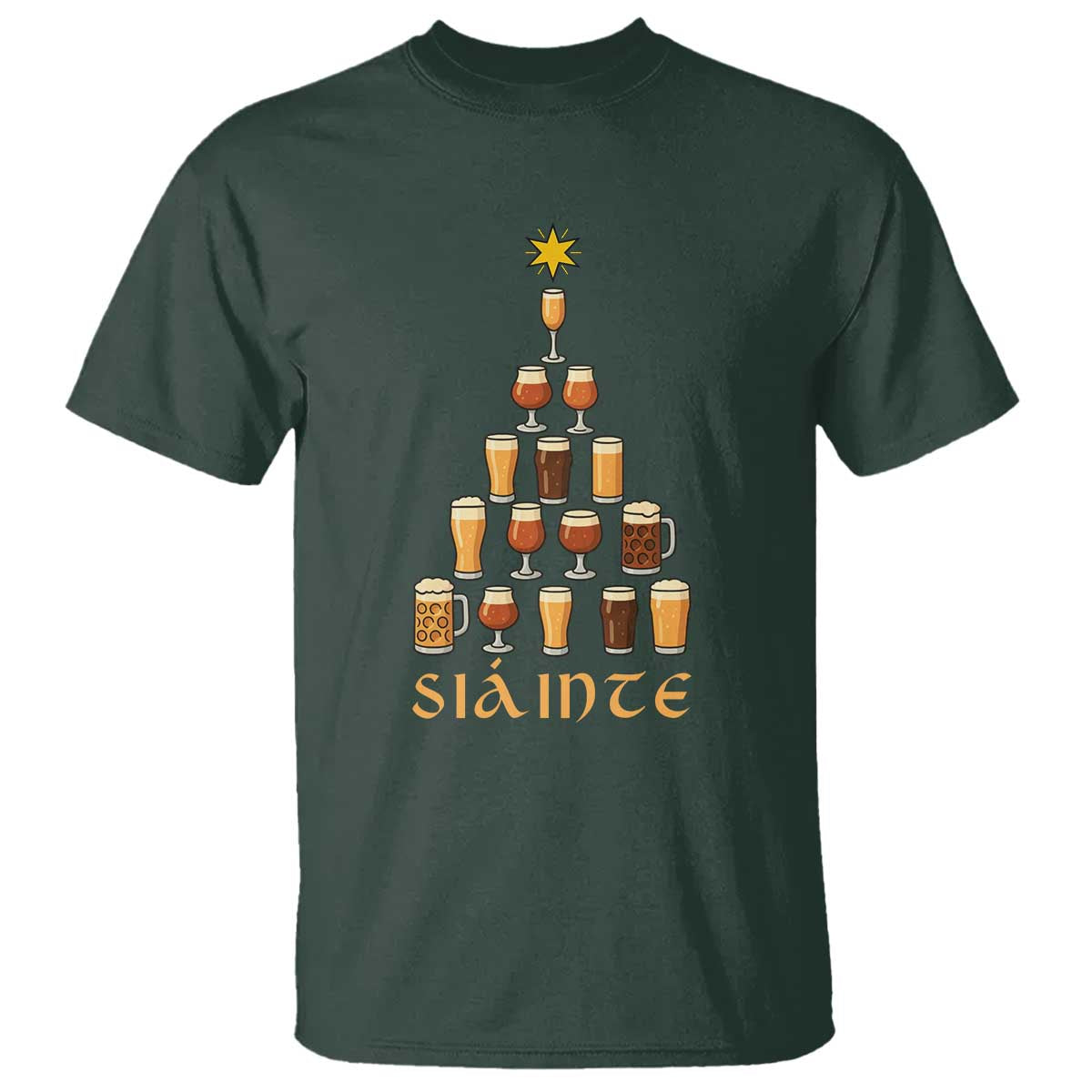 Sláinte Christmas Tree Pint Glass T Shirt Ale Glass Beer Drinking Lover Holiday Party TS02 Dark Forest Green Print Your Wear