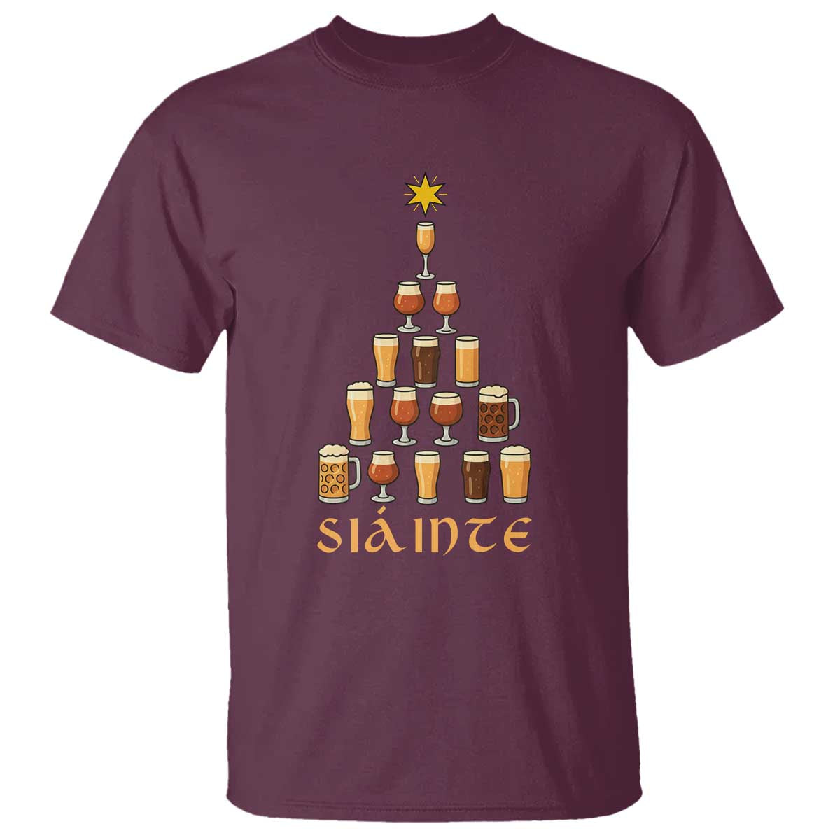 Sláinte Christmas Tree Pint Glass T Shirt Ale Glass Beer Drinking Lover Holiday Party TS02 Maroon Print Your Wear