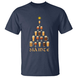 Sláinte Christmas Tree Pint Glass T Shirt Ale Glass Beer Drinking Lover Holiday Party TS02 Navy Print Your Wear