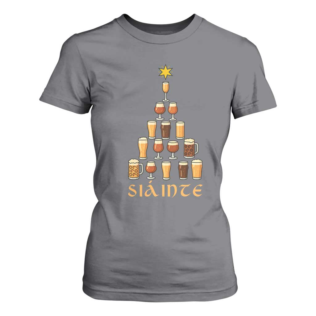 Sláinte Christmas Tree Pint Glass T Shirt For Women Ale Glass Beer Drinking Lover Holiday Party TS02 Charcoal Print Your Wear