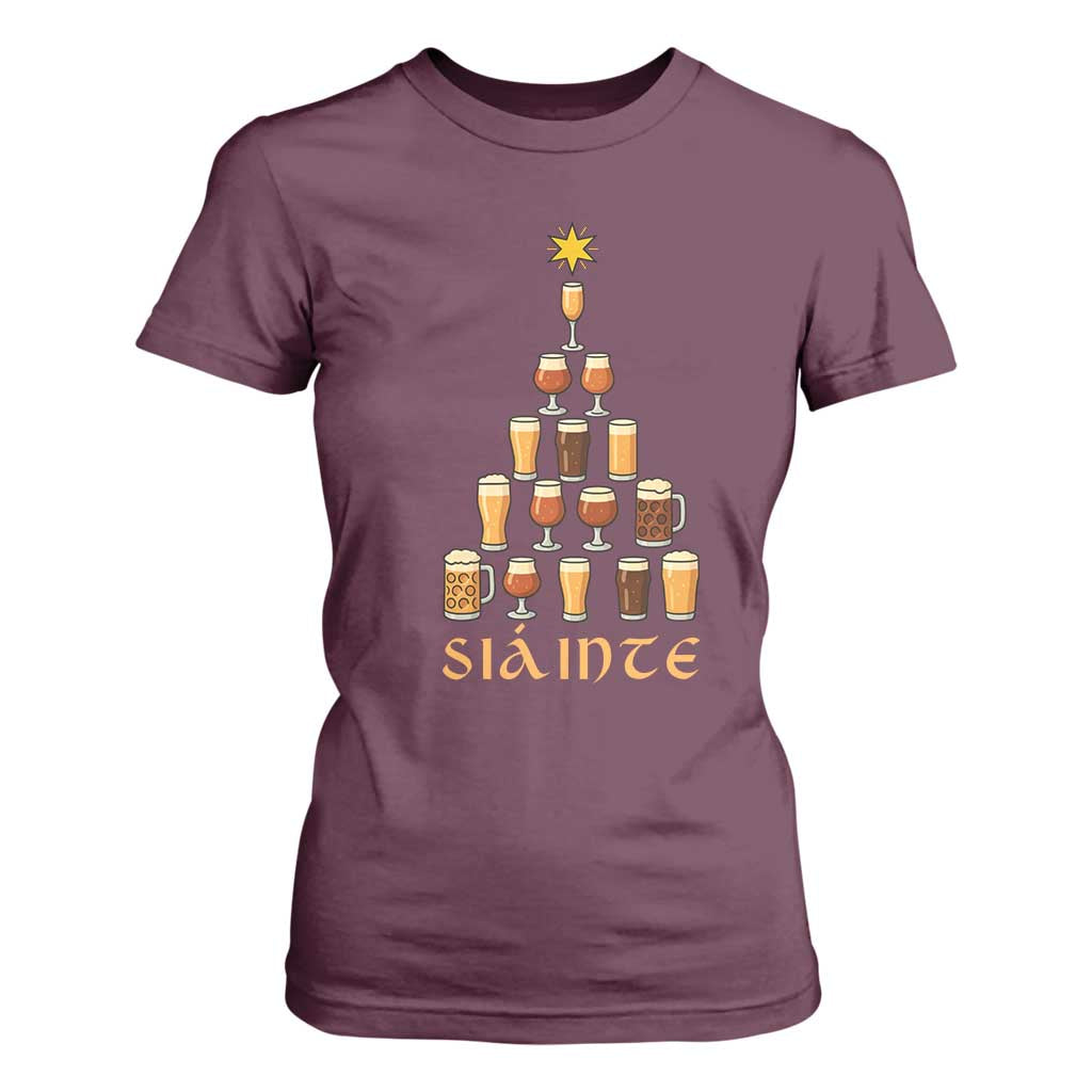 Sláinte Christmas Tree Pint Glass T Shirt For Women Ale Glass Beer Drinking Lover Holiday Party TS02 Maroon Print Your Wear