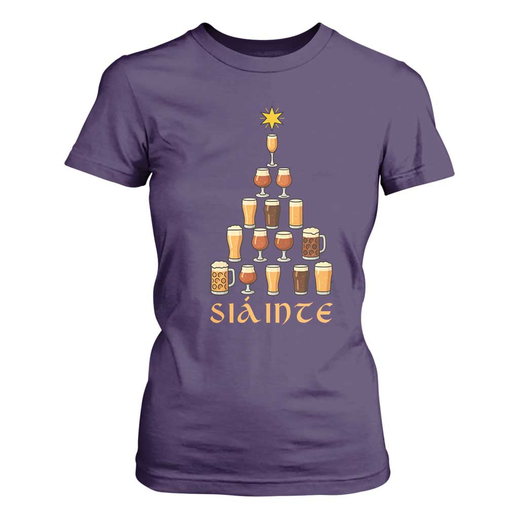 Sláinte Christmas Tree Pint Glass T Shirt For Women Ale Glass Beer Drinking Lover Holiday Party TS02 Purple Print Your Wear