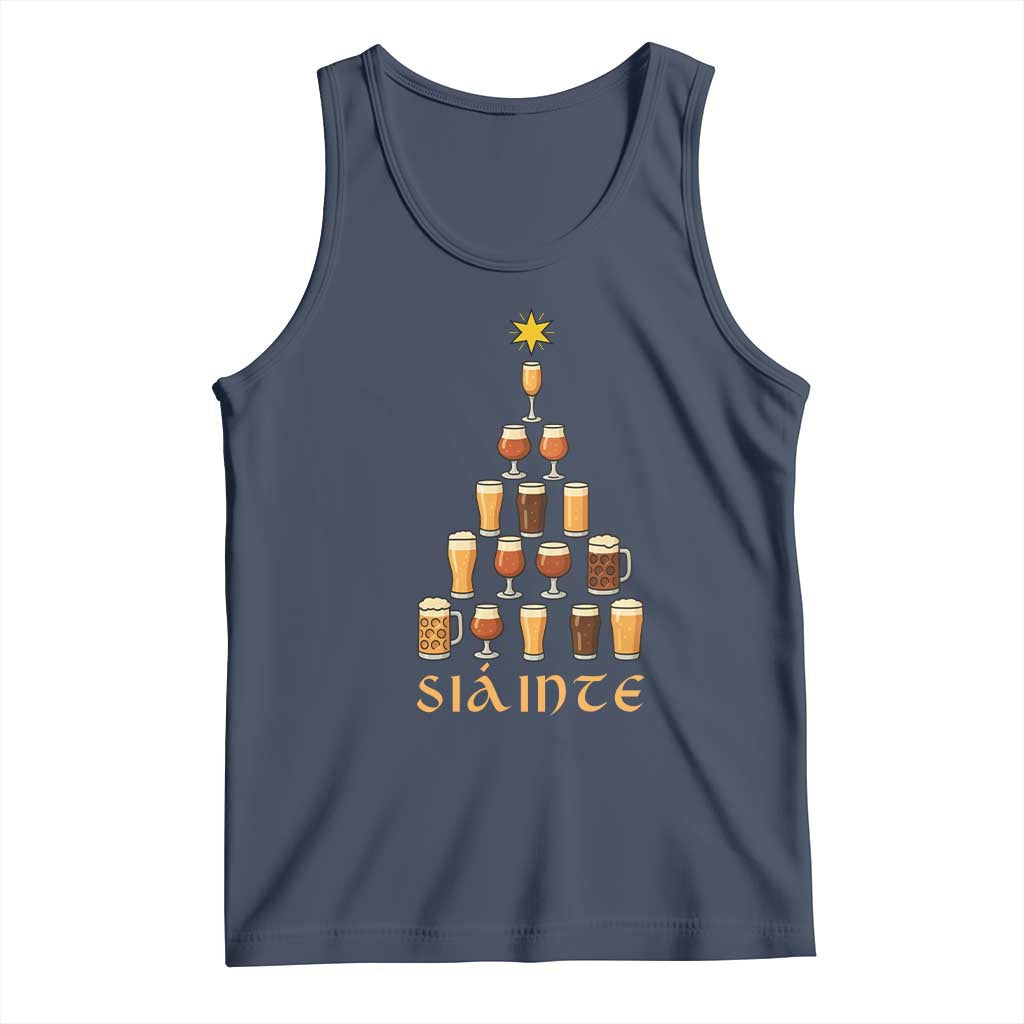 Sláinte Christmas Tree Pint Glass Tank Top Ale Glass Beer Drinking Lover Holiday Party TS02 Navy Print Your Wear