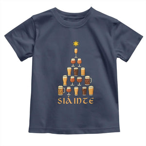 Sláinte Christmas Tree Pint Glass Toddler T Shirt Ale Glass Beer Drinking Lover Holiday Party TS02 Navy Print Your Wear