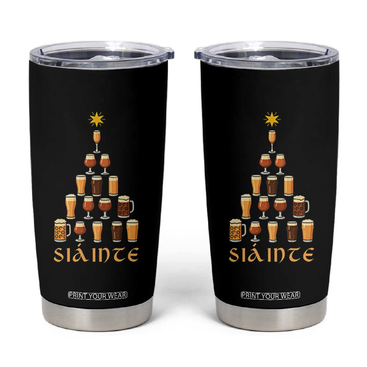 Sláinte Christmas Tree Pint Glass Tumbler Cup Ale Glass Beer Drinking Lover Holiday Party TS02 Black Print Your Wear