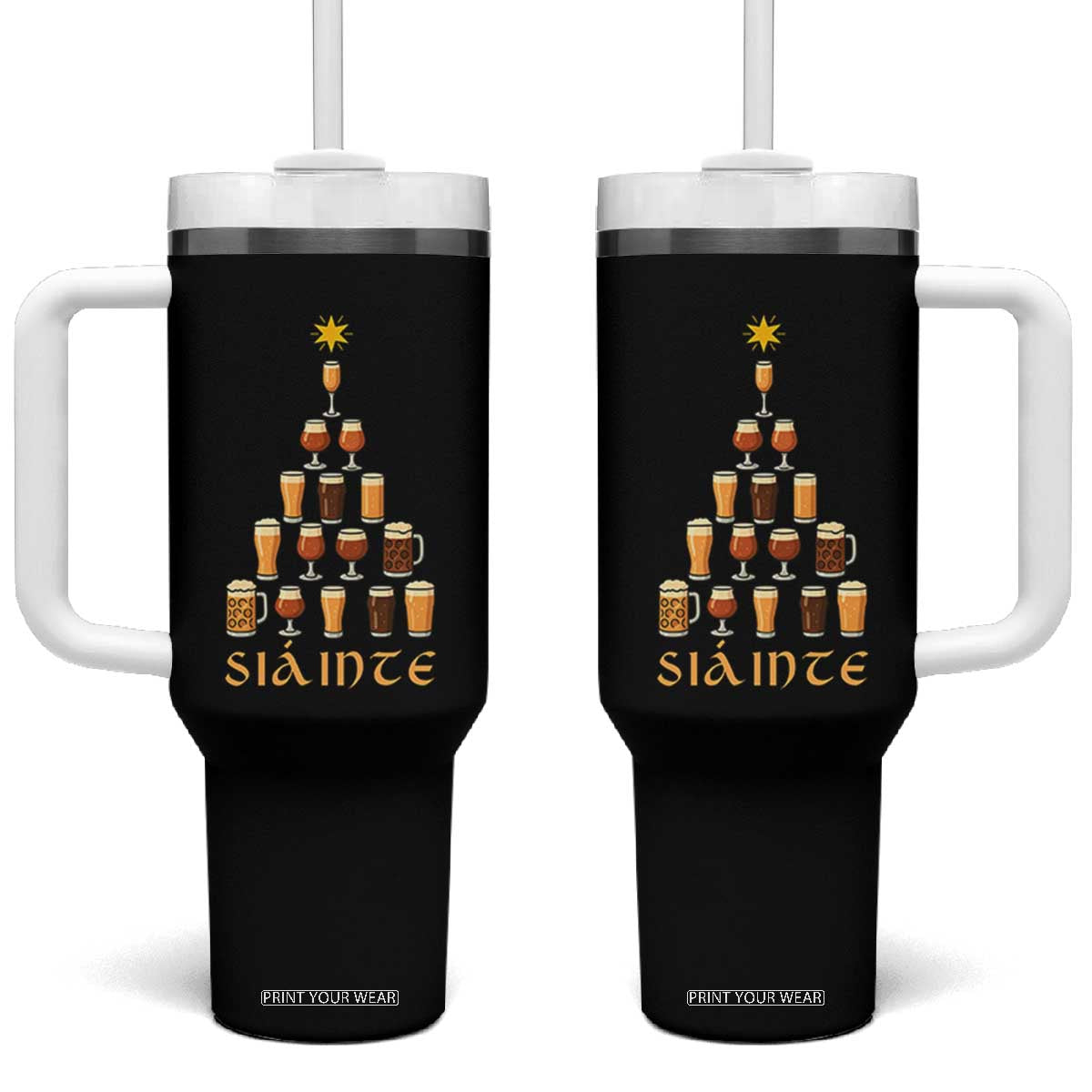 Sláinte Christmas Tree Pint Glass Tumbler With Handle Ale Glass Beer Drinking Lover Holiday Party TS02 One Size: 40 oz Black Print Your Wear