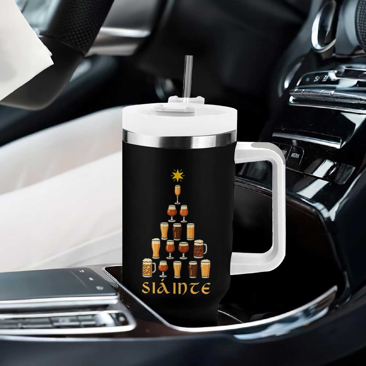Sláinte Christmas Tree Pint Glass Tumbler With Handle Ale Glass Beer Drinking Lover Holiday Party TS02 Print Your Wear