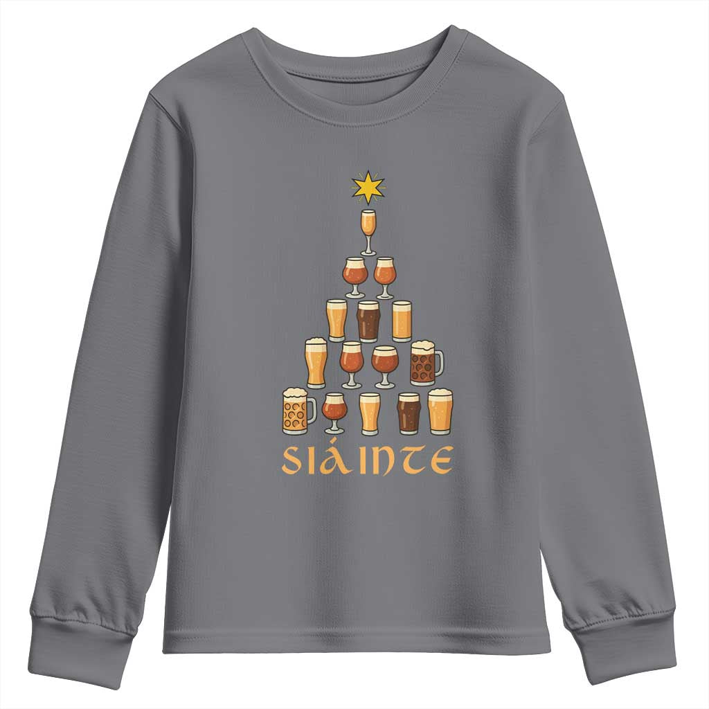 Sláinte Christmas Tree Pint Glass Youth Sweatshirt Ale Glass Beer Drinking Lover Holiday Party TS02 Charcoal Print Your Wear