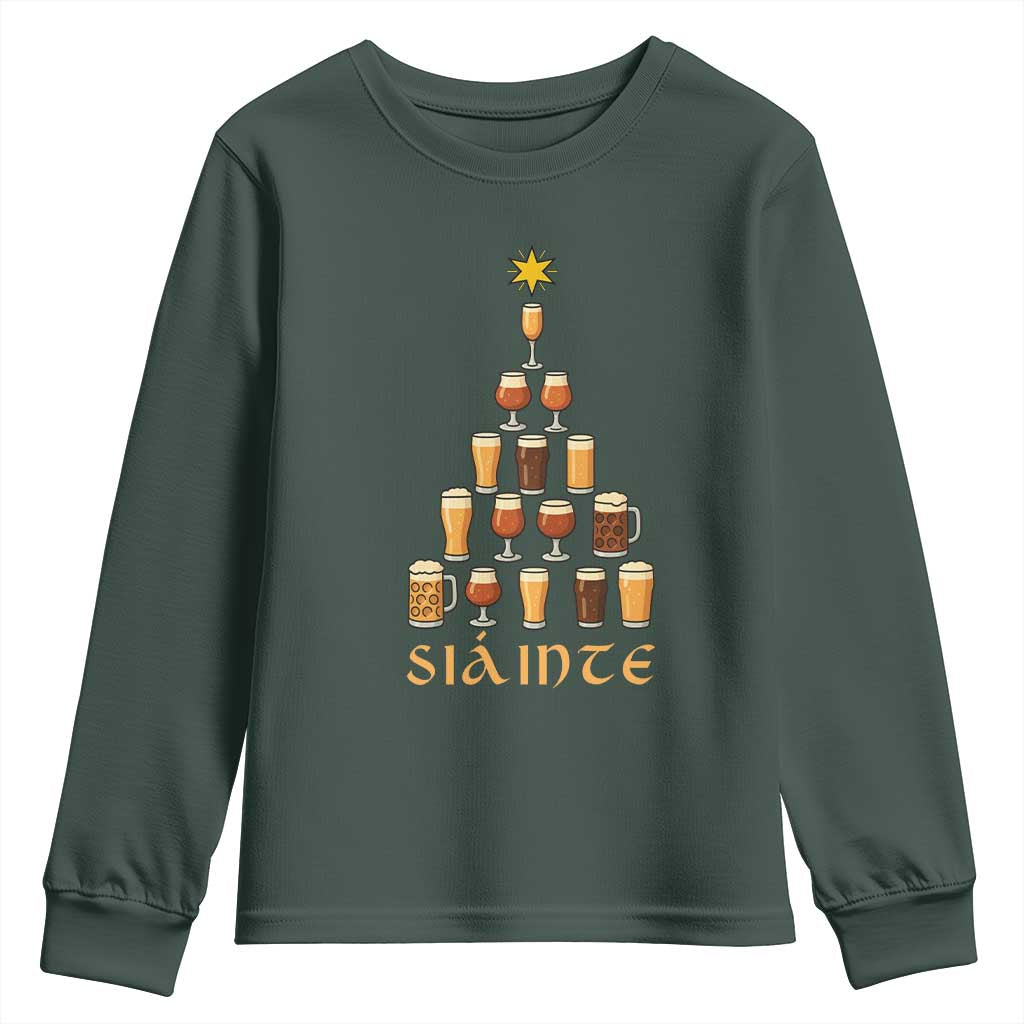 Sláinte Christmas Tree Pint Glass Youth Sweatshirt Ale Glass Beer Drinking Lover Holiday Party TS02 Dark Forest Green Print Your Wear
