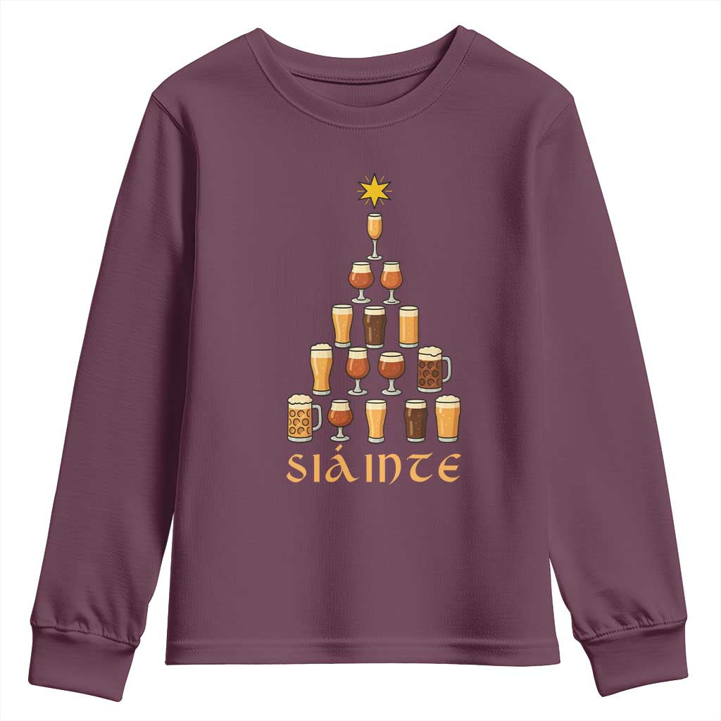 Sláinte Christmas Tree Pint Glass Youth Sweatshirt Ale Glass Beer Drinking Lover Holiday Party TS02 Maroon Print Your Wear