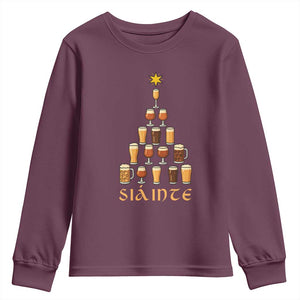 Sláinte Christmas Tree Pint Glass Youth Sweatshirt Ale Glass Beer Drinking Lover Holiday Party TS02 Maroon Print Your Wear