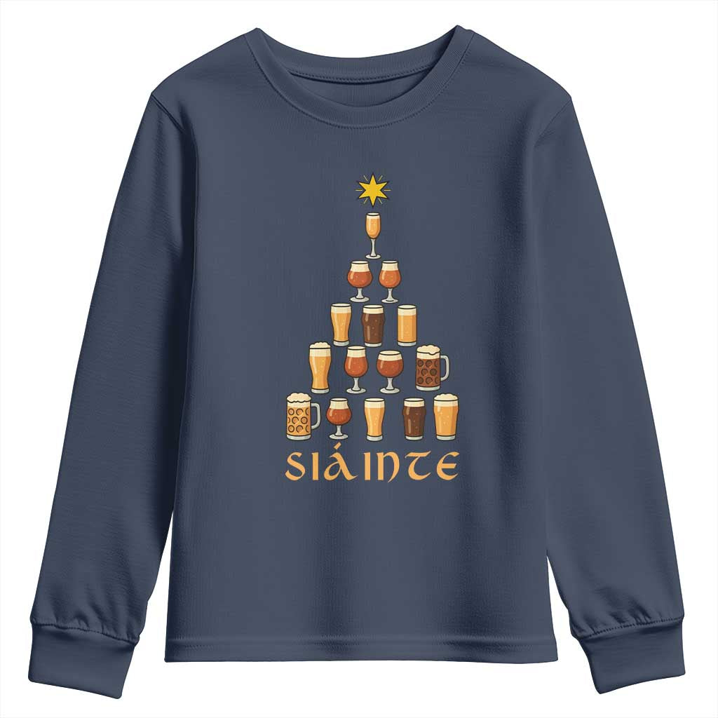 Sláinte Christmas Tree Pint Glass Youth Sweatshirt Ale Glass Beer Drinking Lover Holiday Party TS02 Navy Print Your Wear