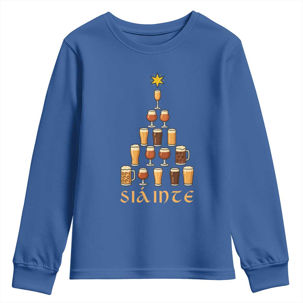 Sláinte Christmas Tree Pint Glass Youth Sweatshirt Ale Glass Beer Drinking Lover Holiday Party TS02 Royal Blue Print Your Wear