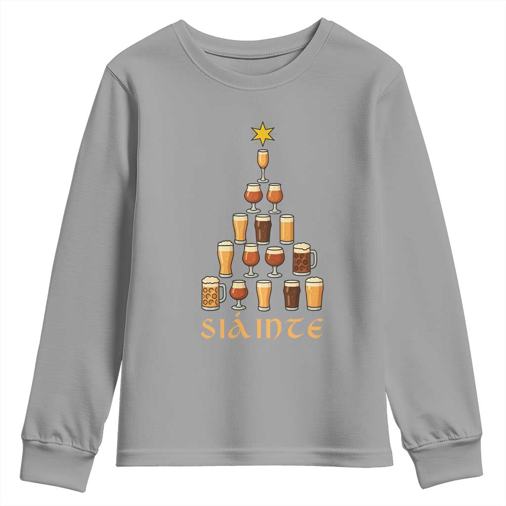 Sláinte Christmas Tree Pint Glass Youth Sweatshirt Ale Glass Beer Drinking Lover Holiday Party TS02 Sport Gray Print Your Wear