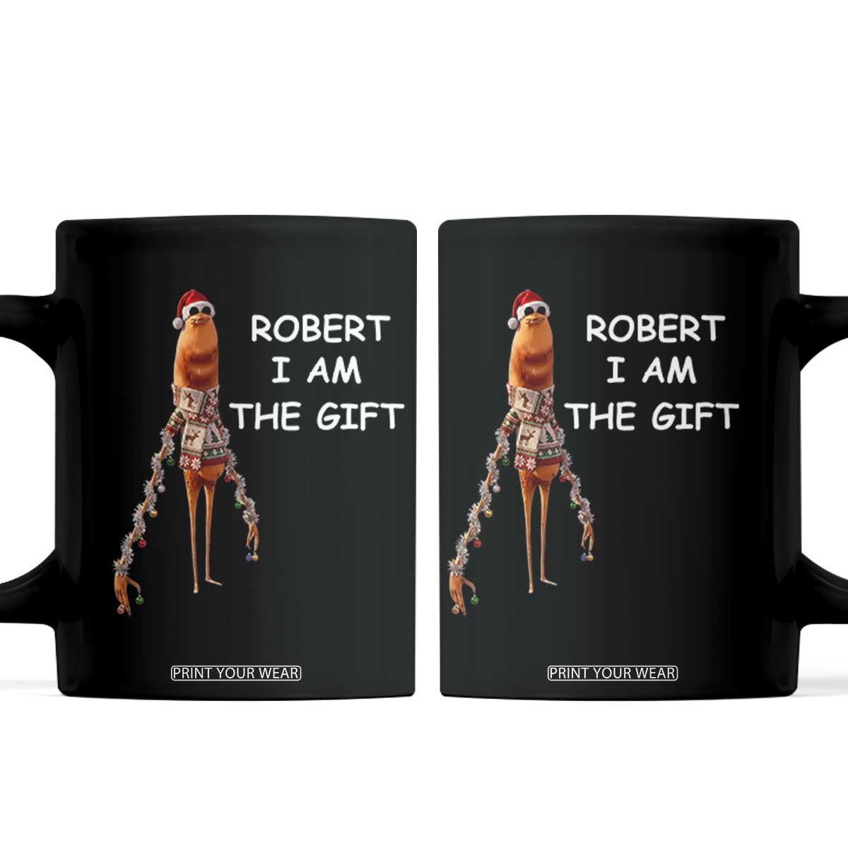 Funny Marcus the Worm in Ugly Christmas Sweater Coffee Mug Robert I Am the Gift Meme Holiday Humor TS02 Black Print Your Wear