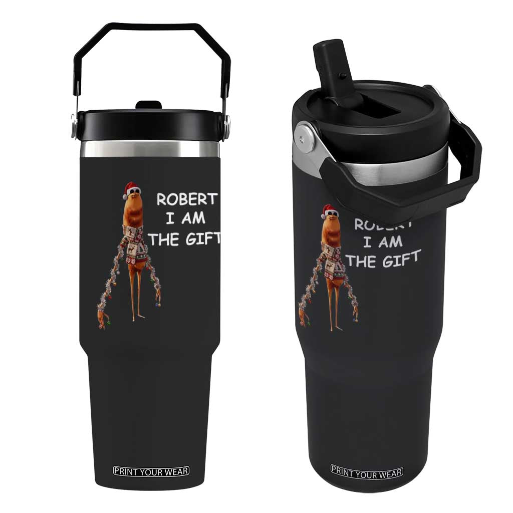 Funny Marcus the Worm in Ugly Christmas Sweater Flip Straw Tumbler Robert I Am the Gift Meme Holiday Humor TS02 One Size: 30 oz Black Print Your Wear