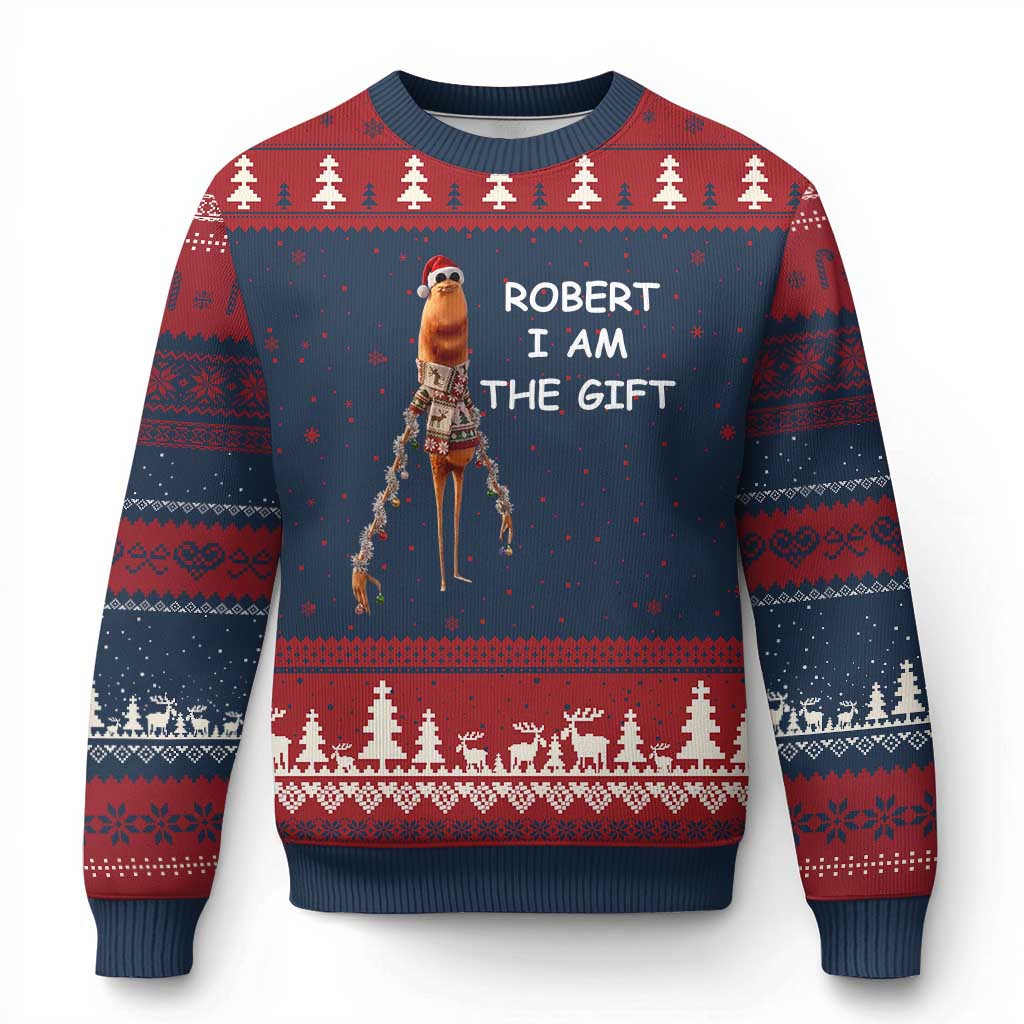 Funny Marcus the Worm in Ugly Xmas Sweater Ugly Christmas Sweater Robert I Am the Gift Meme Holiday Humor TS02 Navy Red Print Your Wear