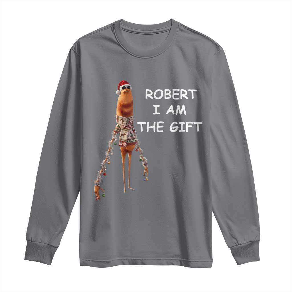 Funny Marcus the Worm in Ugly Christmas Sweater Long Sleeve Shirt Robert I Am the Gift Meme Holiday Humor TS02 Charcoal Print Your Wear