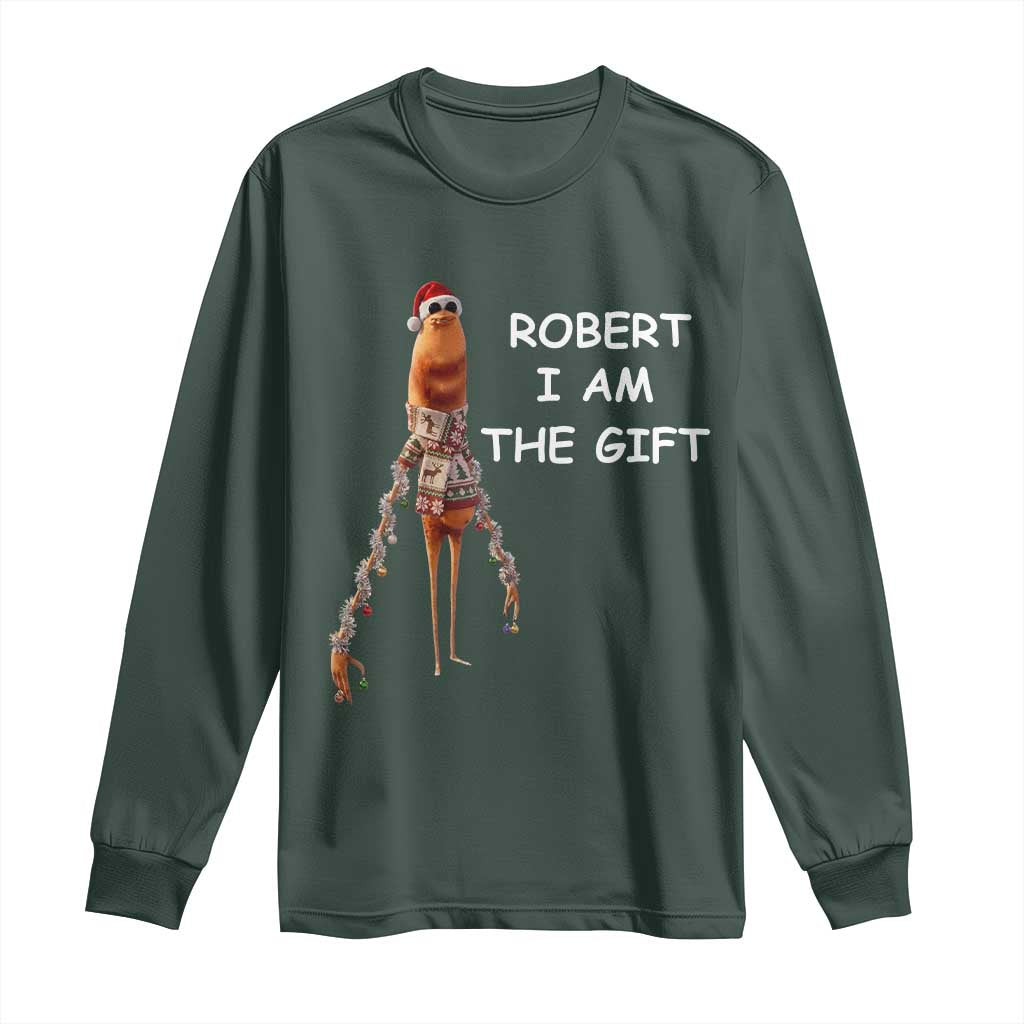 Funny Marcus the Worm in Ugly Christmas Sweater Long Sleeve Shirt Robert I Am the Gift Meme Holiday Humor TS02 Dark Forest Green Print Your Wear