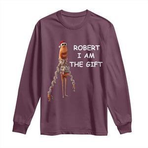 Funny Marcus the Worm in Ugly Christmas Sweater Long Sleeve Shirt Robert I Am the Gift Meme Holiday Humor TS02 Maroon Print Your Wear