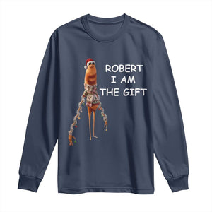 Funny Marcus the Worm in Ugly Christmas Sweater Long Sleeve Shirt Robert I Am the Gift Meme Holiday Humor TS02 Navy Print Your Wear