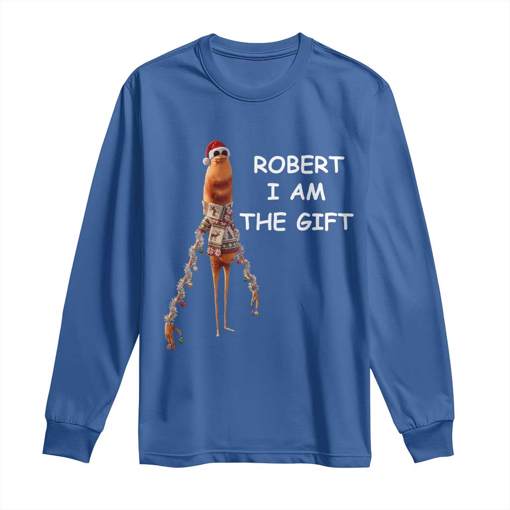 Funny Marcus the Worm in Ugly Christmas Sweater Long Sleeve Shirt Robert I Am the Gift Meme Holiday Humor TS02 Royal Blue Print Your Wear