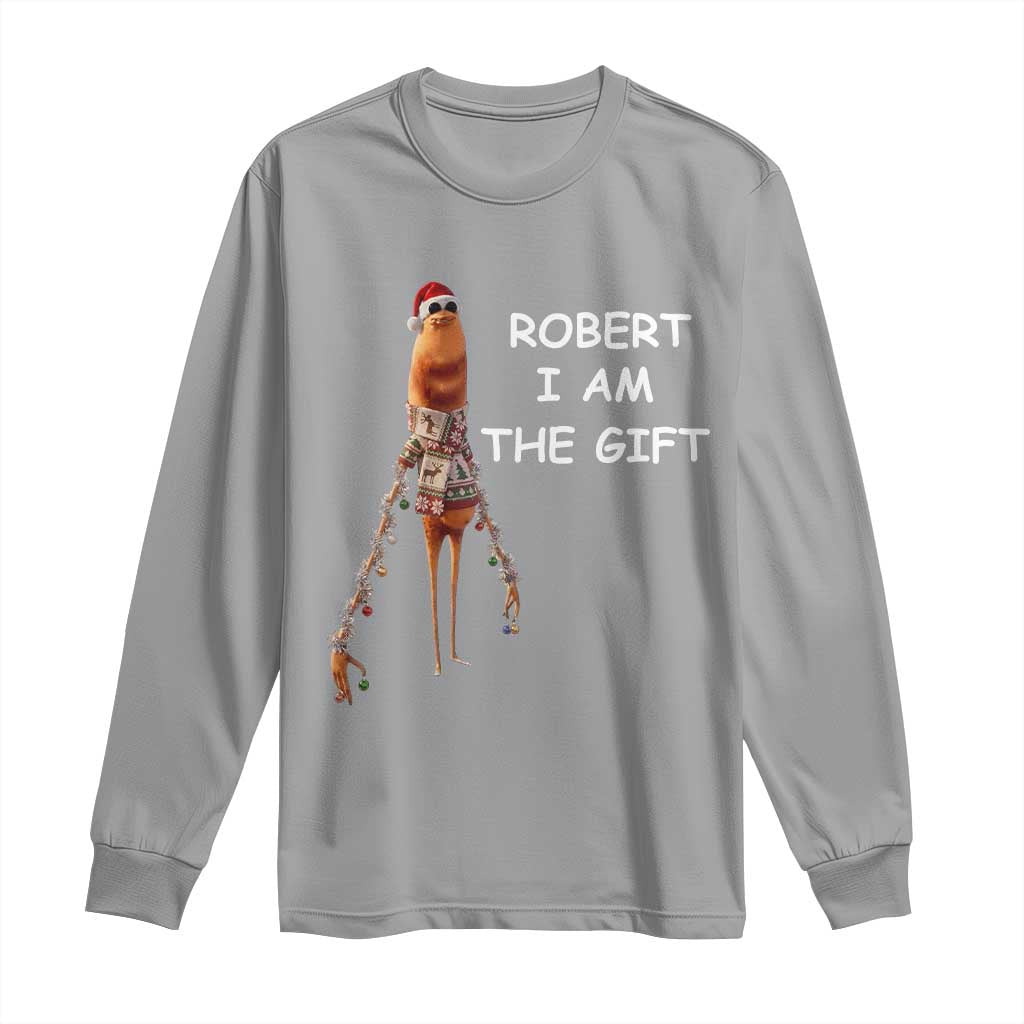 Funny Marcus the Worm in Ugly Christmas Sweater Long Sleeve Shirt Robert I Am the Gift Meme Holiday Humor TS02 Sport Gray Print Your Wear