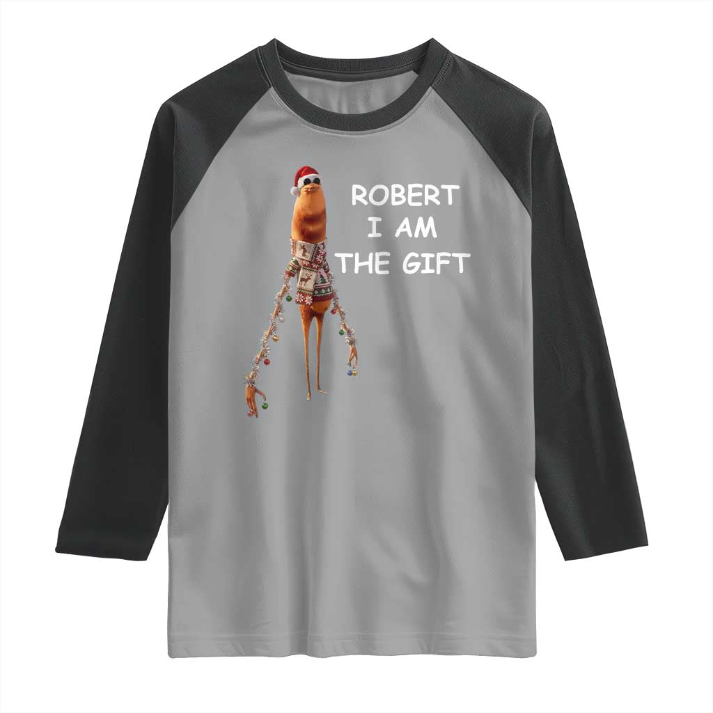 Funny Marcus the Worm in Ugly Christmas Sweater Raglan Shirt Robert I Am the Gift Meme Holiday Humor TS02 Sport Gray Black Print Your Wear