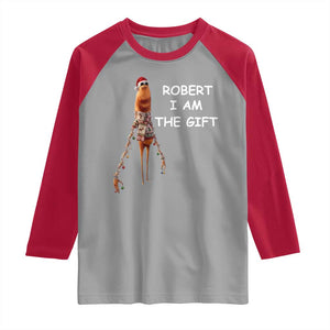 Funny Marcus the Worm in Ugly Christmas Sweater Raglan Shirt Robert I Am the Gift Meme Holiday Humor TS02 Sport Gray Red Print Your Wear