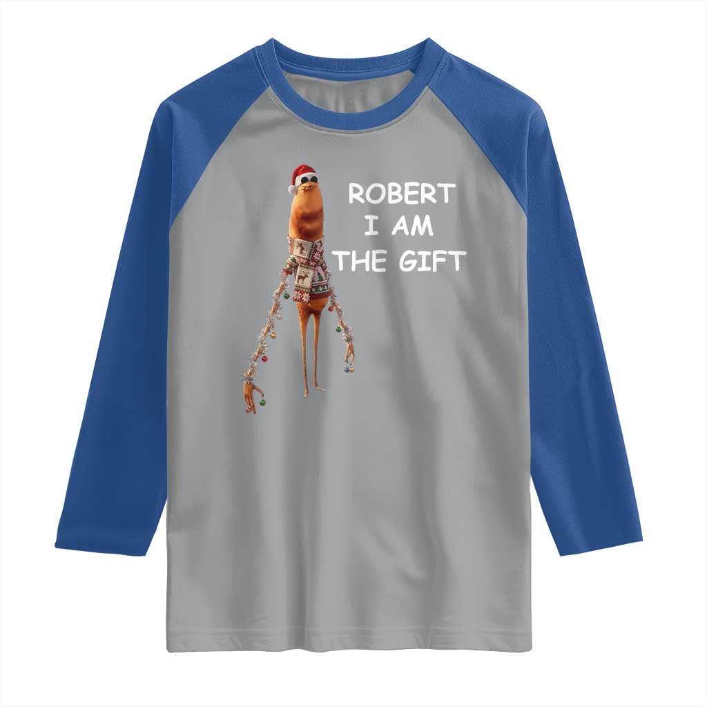 Funny Marcus the Worm in Ugly Christmas Sweater Raglan Shirt Robert I Am the Gift Meme Holiday Humor TS02 Sport Gray Royal Print Your Wear