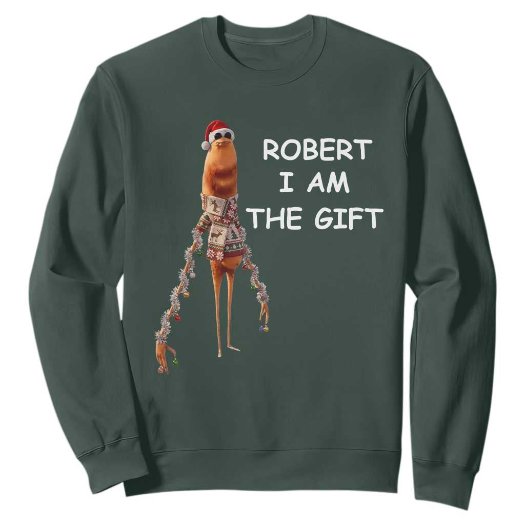 Funny Marcus the Worm in Ugly Christmas Sweater Sweatshirt Robert I Am the Gift Meme Holiday Humor TS02 Dark Forest Green Print Your Wear