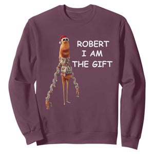 Funny Marcus the Worm in Ugly Christmas Sweater Sweatshirt Robert I Am the Gift Meme Holiday Humor TS02 Maroon Print Your Wear